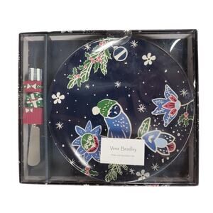 Vera Bradley Christmas Holiday Owls Stoneware 8 Inch Plate and Spreader Set New